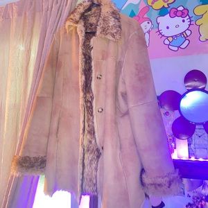 Tan Suede Fur Trim Coat 🍂